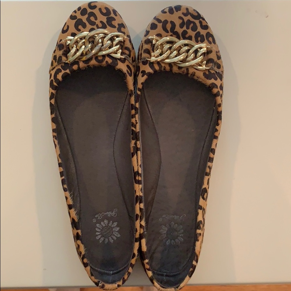 Yellow Box Cheetah Flats with gold chain accent